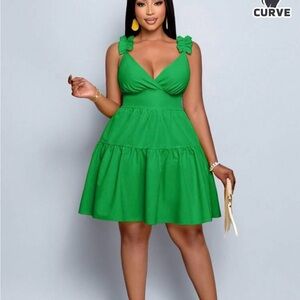 Green Tiered Ruffle Strap Sundress